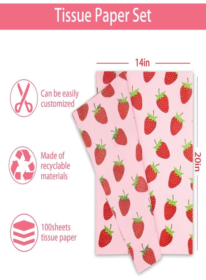 Whaline 100 Sheet Strawberry Tissue Paper Red Pink Strawberry Dots Gift Wrapping Paper Sweet Fruity DIY Craft Paper for Holiday Party Wedding Birthday Home Office School Decoration, 14 x 20 Inch - Image 2